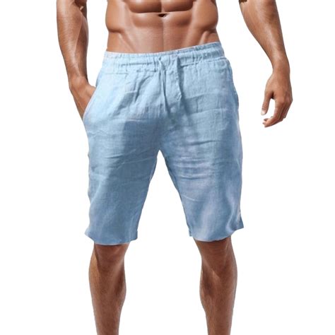 Joower Mens Linen Beach Pants Mens Elastic Waist Shorts - Linen Shorts ...