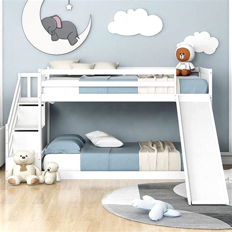 HESHU Bunk Bed with Stairs and Slide, Solid Pine India | Ubuy