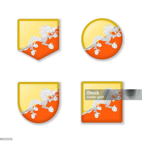 Flags Of Bhutan Glossy Collection Stock Illustration - Download Image ...