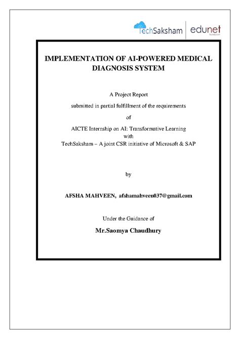 AICTE Project Report: Implementation of Medical Diagnosis System - Studocu