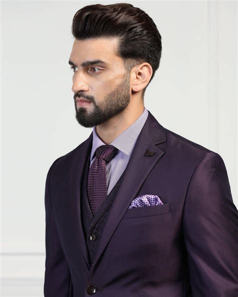 Three Piece Purple Textured Formal Suit - Norman