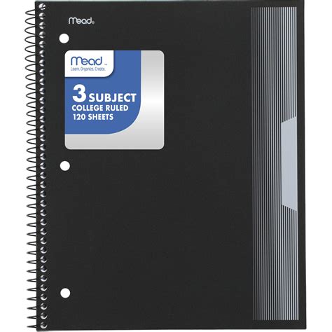 Mead 3 Subject College Ruled Notebook, 8.5" x 11", Black, Poly, Spiral ...