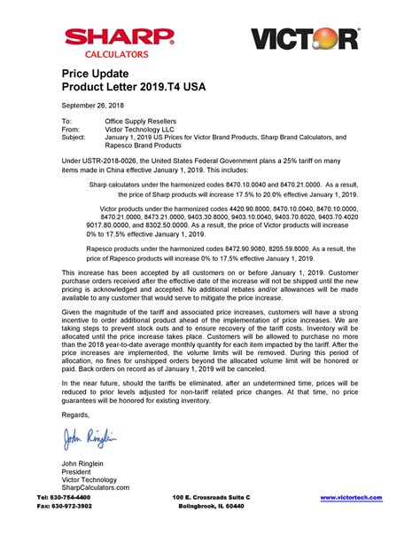 Price Increase Letter PRICE INCREASE NOTICE ‼