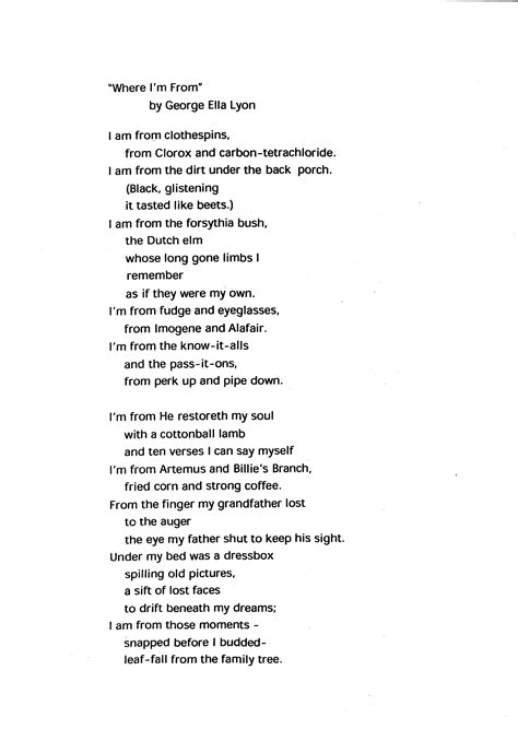 I Am From Poem Template Answers