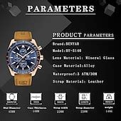 BENYAR Mens Quartz Watches Chronograph Analog Quartz Movement Stylish ...