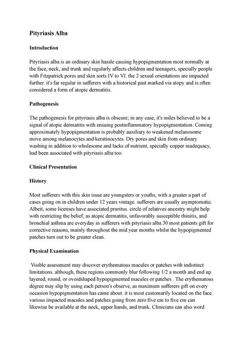 Pityriasis Alba - Pityriasis Alba Introduction Pityriasis alba is an ...