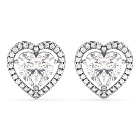 CLEMENCE HALO HEART CUT LAB GROWN DIAMOND SOLITAIRE CLASSIC EAR STUDS ...