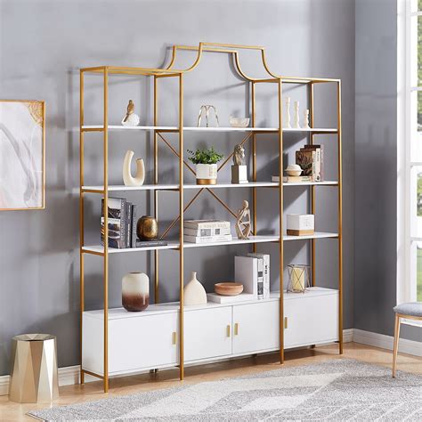5 Tiers Office Bookshelf,Display Shelf with Round Top,X Bar Gold Frame - Bed Bath & Beyond ...