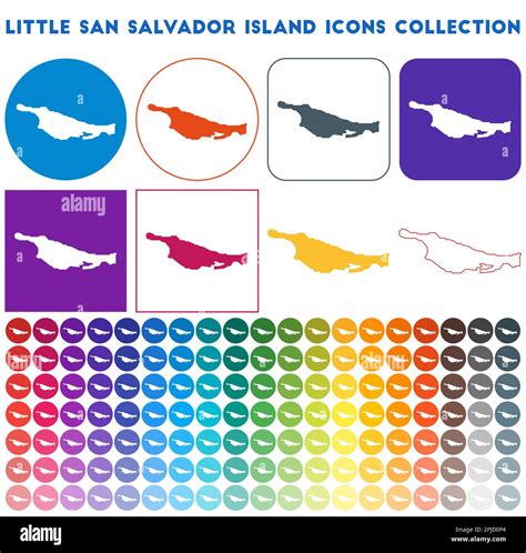 Little San Salvador Island icons collection. Bright colorful trendy map ...