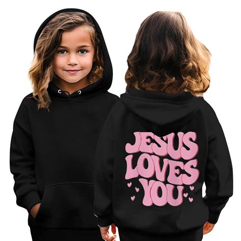 XADYUY Jesus Loves You Hoodie for Kids Girls Letter Print Christian ...