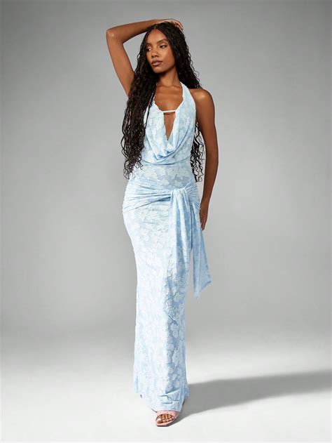 MISSGUIDED Cowl Neck Ruched Backless Maxi Dress｜MISSGUIDED