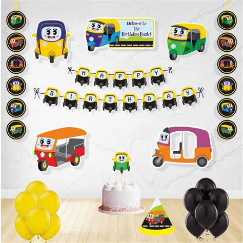 Untumble Auto Rickshaw Theme Birthday Party Decorations (Pack of 58 pcs ...
