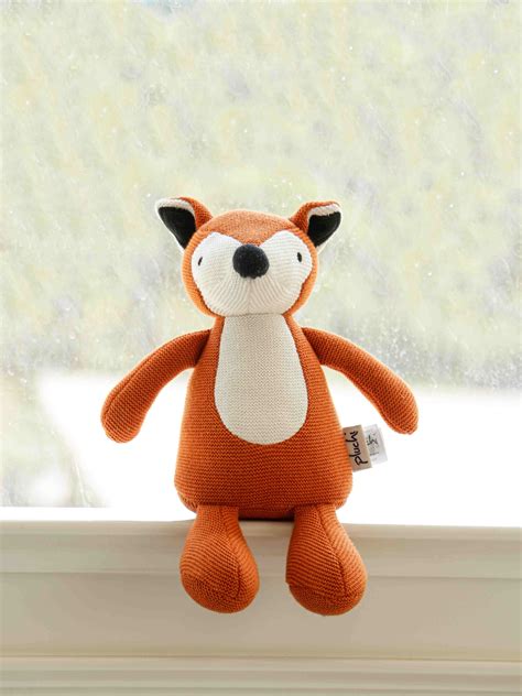 Pluchi Timid Fox Knitted Soft Toy Bright Orange - Bright Orange and Natural