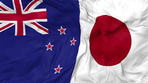 Japan and New Zealand Flags Together Seamless Looping Background, Looped Bump Texture Cloth ...