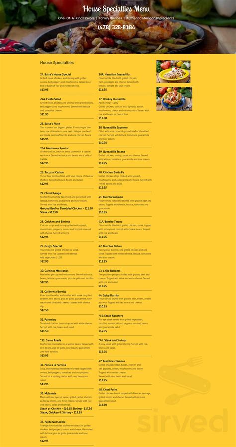 Salsa's Mexican Grill menu in Warner Robins, Georgia, USA