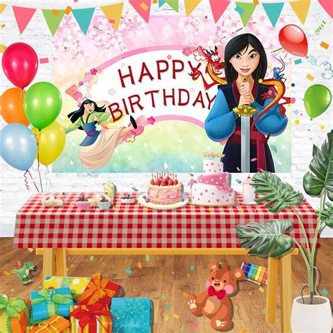 Buy Pink Backdrop for Princess Birthday Party Decorations Mulan ...