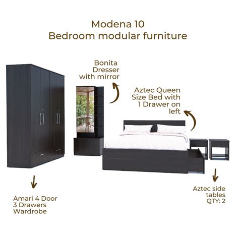 Modena 10: Set of 5 Bedroom Furniture - 4 door Wardrobe, Queen Bed Rig ...