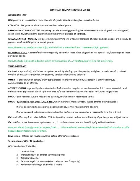 Contracts I S1-S5 Black Letter Rules - CONTRACT TEMPLATE OUTLINE w/ BLL ...