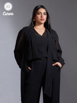 Buy Twenty Dresses by Nykaa Fashion Curve Black Solid Tie Up V Neck ...