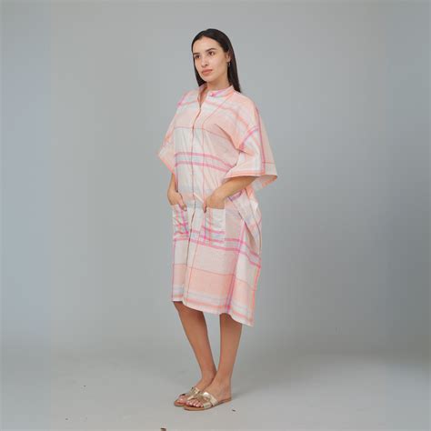 Peach Cotton Checks Kaftan – Loungewear | Womens Top by BREATH:ABLES ...