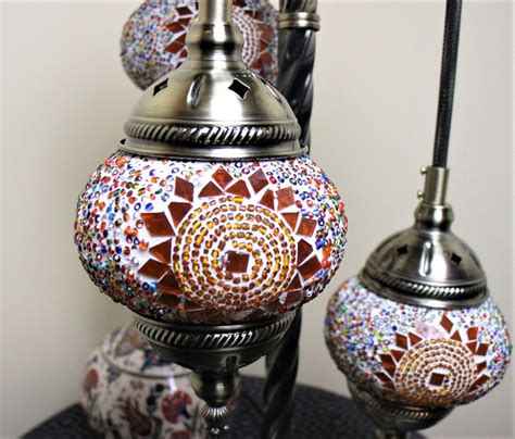Turkish Mosaic Floor Lamp 3 Globe Amber Star - Nirvana Eastern Imports