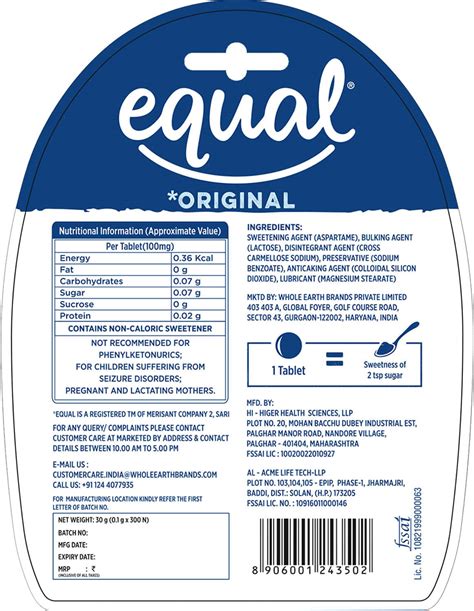 Buy EQUAL ORIGINAL LOW CALORIE SWEETENER SUGAR FREE LOW CALORIES SUGAR ...