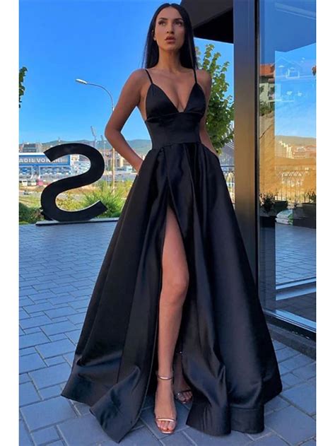 A-Line Prom Dresses Black Dress Dress Wedding Guest Prom Sweep / Brush ...