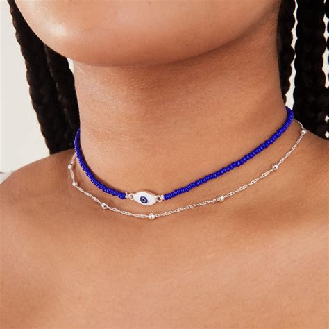 Buy Blue Bead Evil Eye Twisted Chain Necklace - Accessorize India