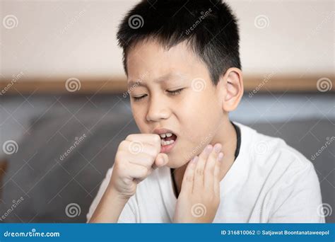Sick Child Boy Suffering from Coughing,sore Throat,chronic Cough with ...