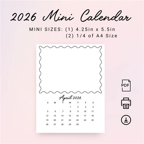 2026 Mini Calendar With Wavy Frame 2026 Desk Small Calendar 2026 DIY ...