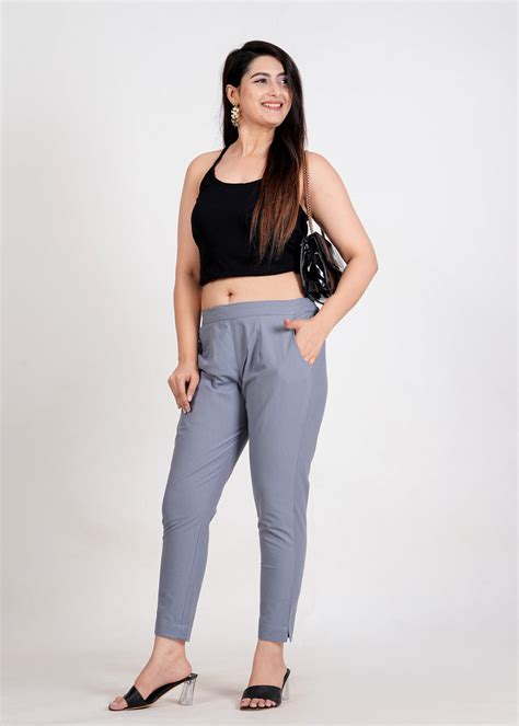 Women's Slate Grey Cotton Trouser Pant - Night Glitz