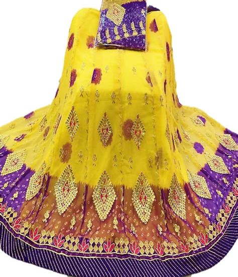 Half Pure rajputi poshak chunari Pattern (Yellow with nevi Blue, 1 ...
