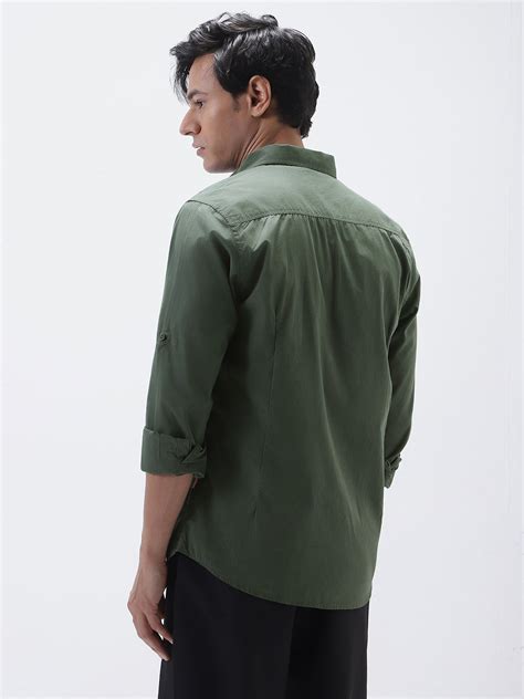 Men's Sage Green Cotton Full Sleeve Regular Fit Casual Solid Shirt ...
