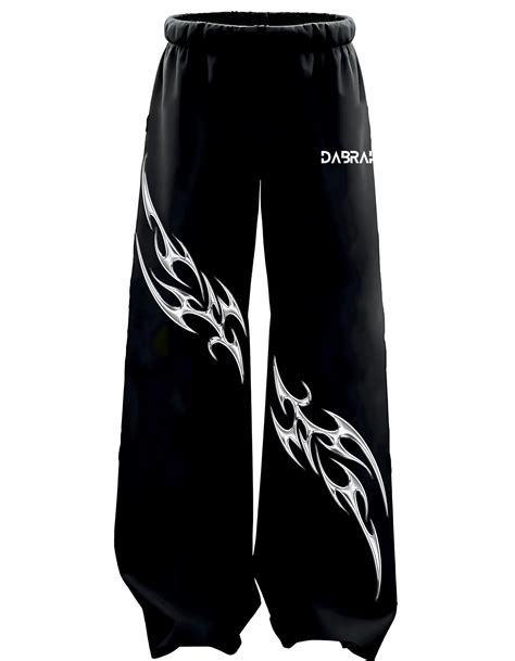Tribal Flame Wide-Leg Track Pants – Black – Dabrah