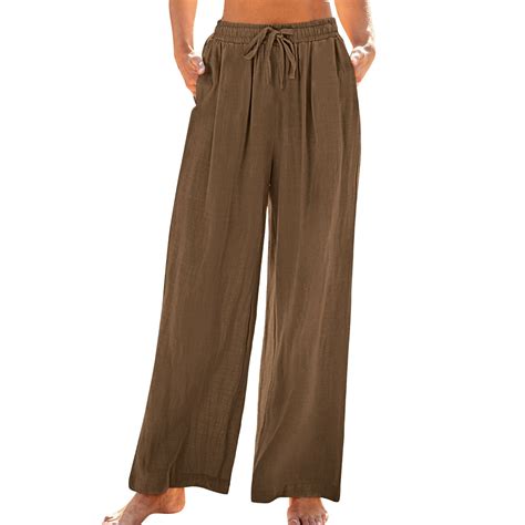 Dagugfen Flare Leggings for Women Cotton Linen High Waist Drawstring ...