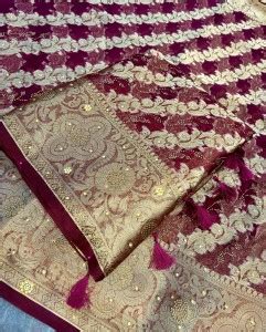Buy Banaras silk palace Woven Banarasi Organza Maroon Sarees Online ...
