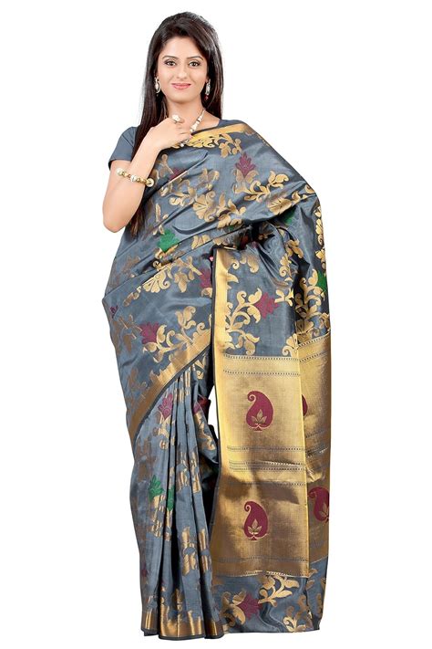 Buy Mimosa Tassar Silk Saree Grey(3110-119-GREY) at Amazon.in