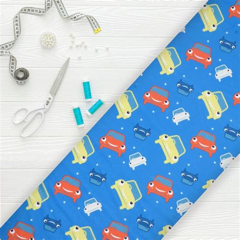 Blue And Red Kids Pattern Digital Print Lycra Fabric – Fabmyntra