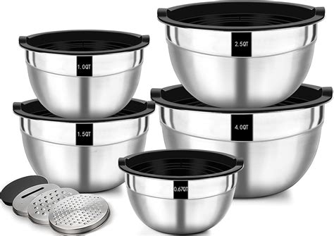 Wildone Mixing Bowls with Airtight Lids, 5 Pieces Stainless Steel Metal ...