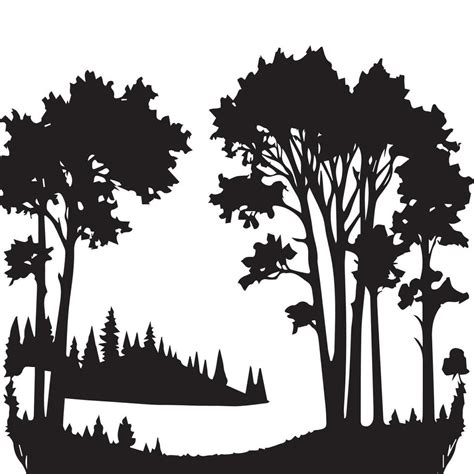 Vector Tree Silhouette, Forest vector Silhouette, Black and white Tree ...