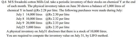 M/S Swadeshi cotton Mills Ltd. take a periodic inventory of their ...