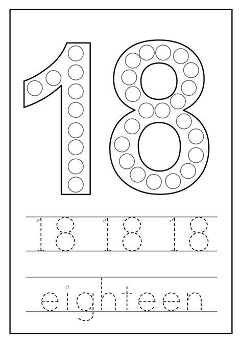 Learning numbers for kids. Number eighteen. Math worksheet. 9826927 ...