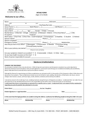 Fillable Online Patient Intake Form Age 13-Adult - McNeil Family ...