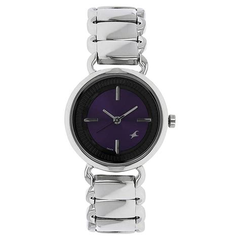 Fastrack Quartz Analog Purple Dial Stainless Steel Strap Watch for Gir ...