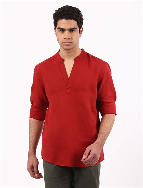 Buy Linen Mix Half Placket Solid Shirt at Marks & Spencer