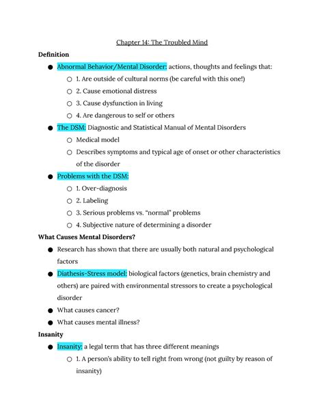 Psych Exam 4 - Contains chapters 14 and 15 - Chapter 14: The Troubled ...
