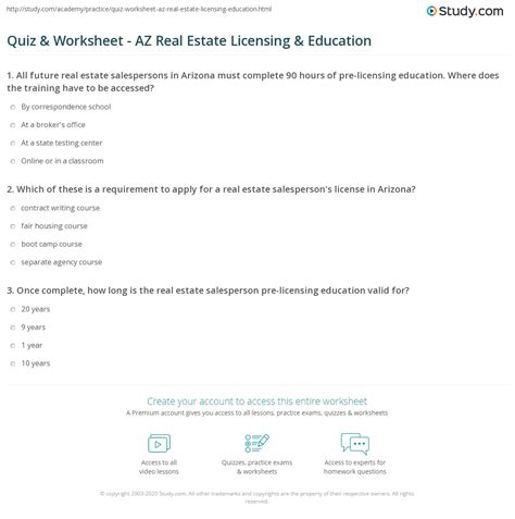 Quiz & Worksheet - AZ Real Estate Licensing & Education | Study.com