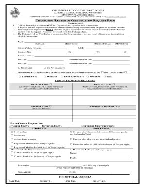 University West Indies Cave Hill Request - Fill Online, Printable ...