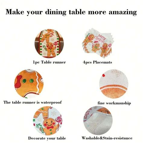 1pc/4pcs New Christmas Gingerbread Man Burlap Table Runner, Creative ...
