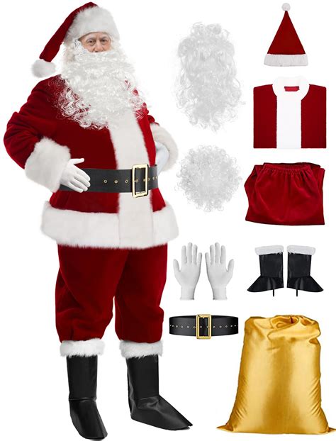 Santa Claus Costume for Men Beard Santa Costume Adult Deluxe Santa Suit ...